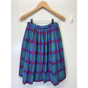 Vintage‎ Doris Dotson Wool Skirt Womens XS/S Green/purple Plaid Pleated Long 70s